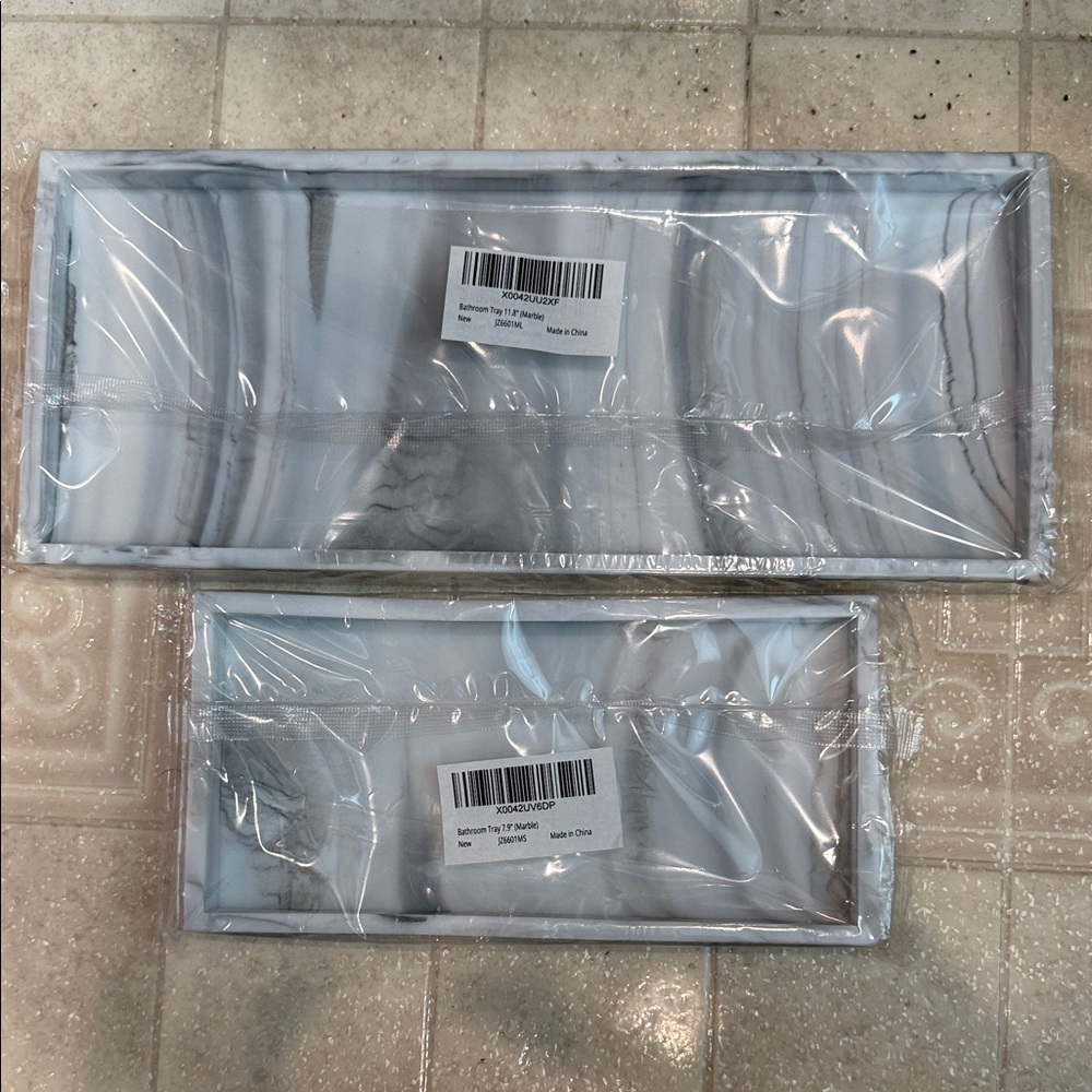 2 Packs Silicone Bathroom Vanity Tray Rectangle Set - 11.8" ＆ 7.8"